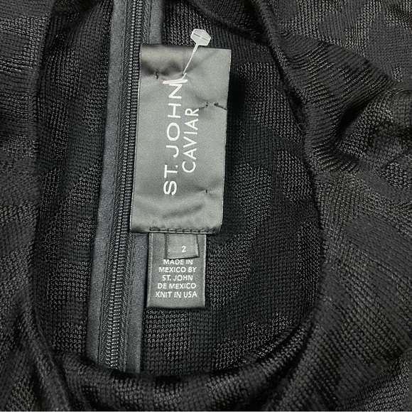 St. John Caviar Black Leopard Jaguar Print Sheath Dress Shot Sleeve‎ Size 2 - Picture 9 of 9